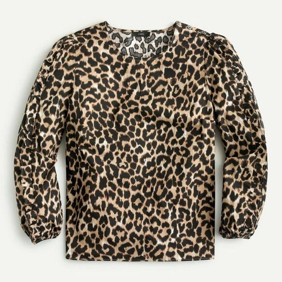 J. Crew Sz. M Leopard Print Ruffle-Sleeve Top Blouse - Picture 4 of 16